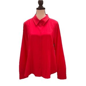 DKNY Button Down Blouse Shirt Red Coral Hue Long Sleeve Collared SZ L Office NWT